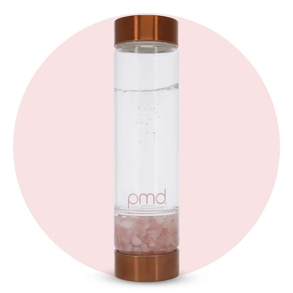 pmd-beauty-aqua-glass-water-bottle-with-grade-a-rose-quartz-16-2-oz-bpa-free-reu image 1