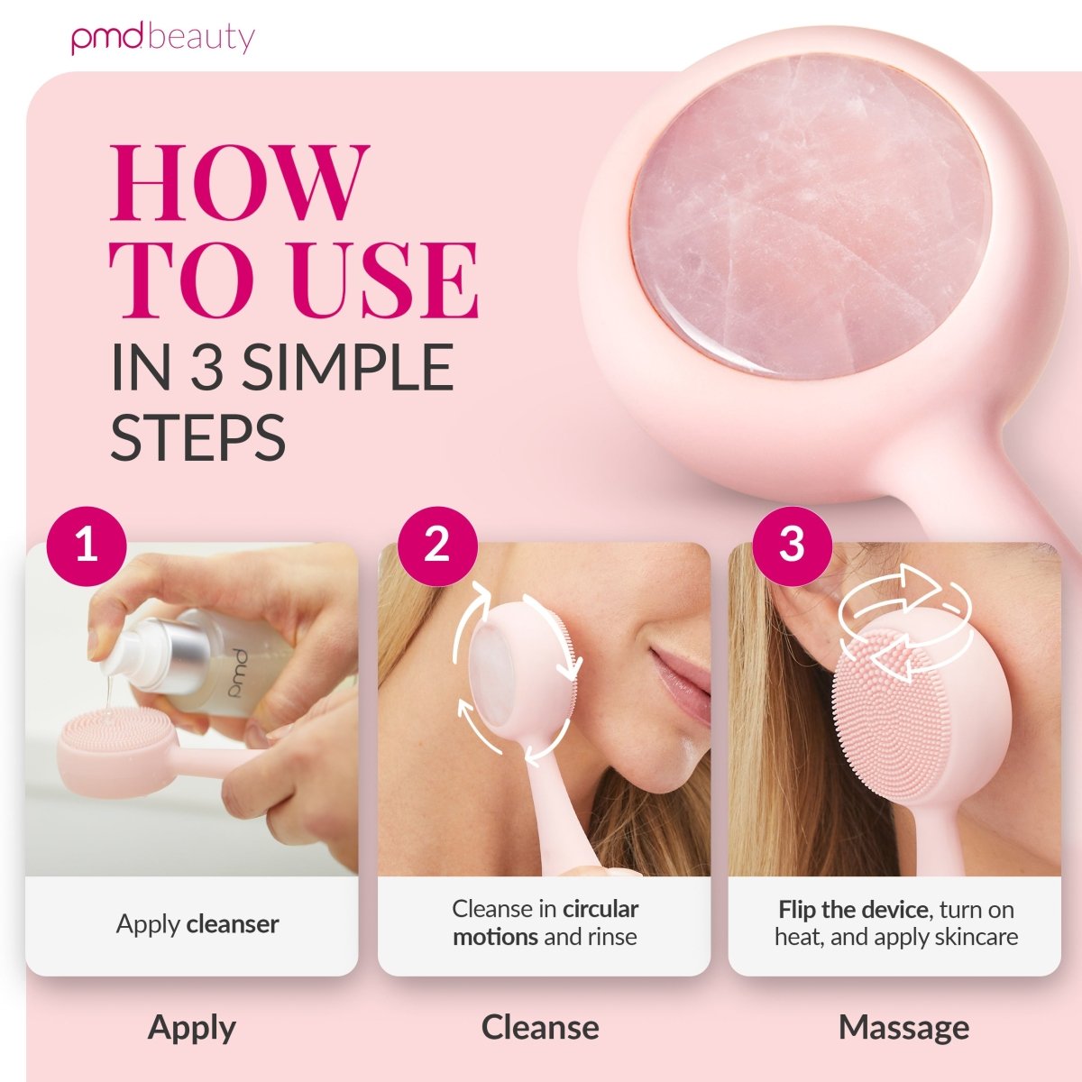 pmd-beauty-clean-pro-rq-sonicglow-rose-quartz-facial-cleansing-device image 5