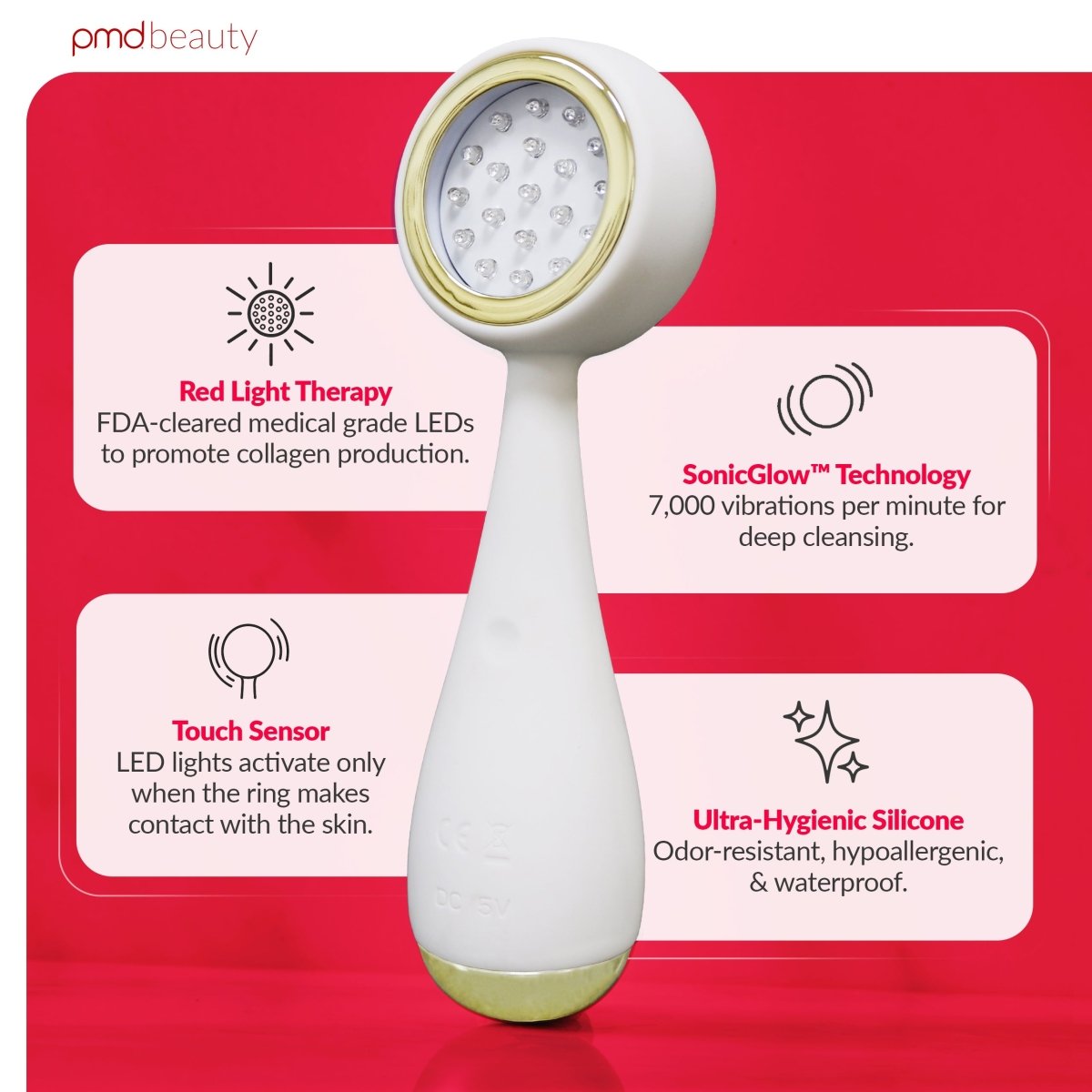 pmd-beauty-led-clean-redvolution-red-light-therapy-sonic-cleansing-device image 2