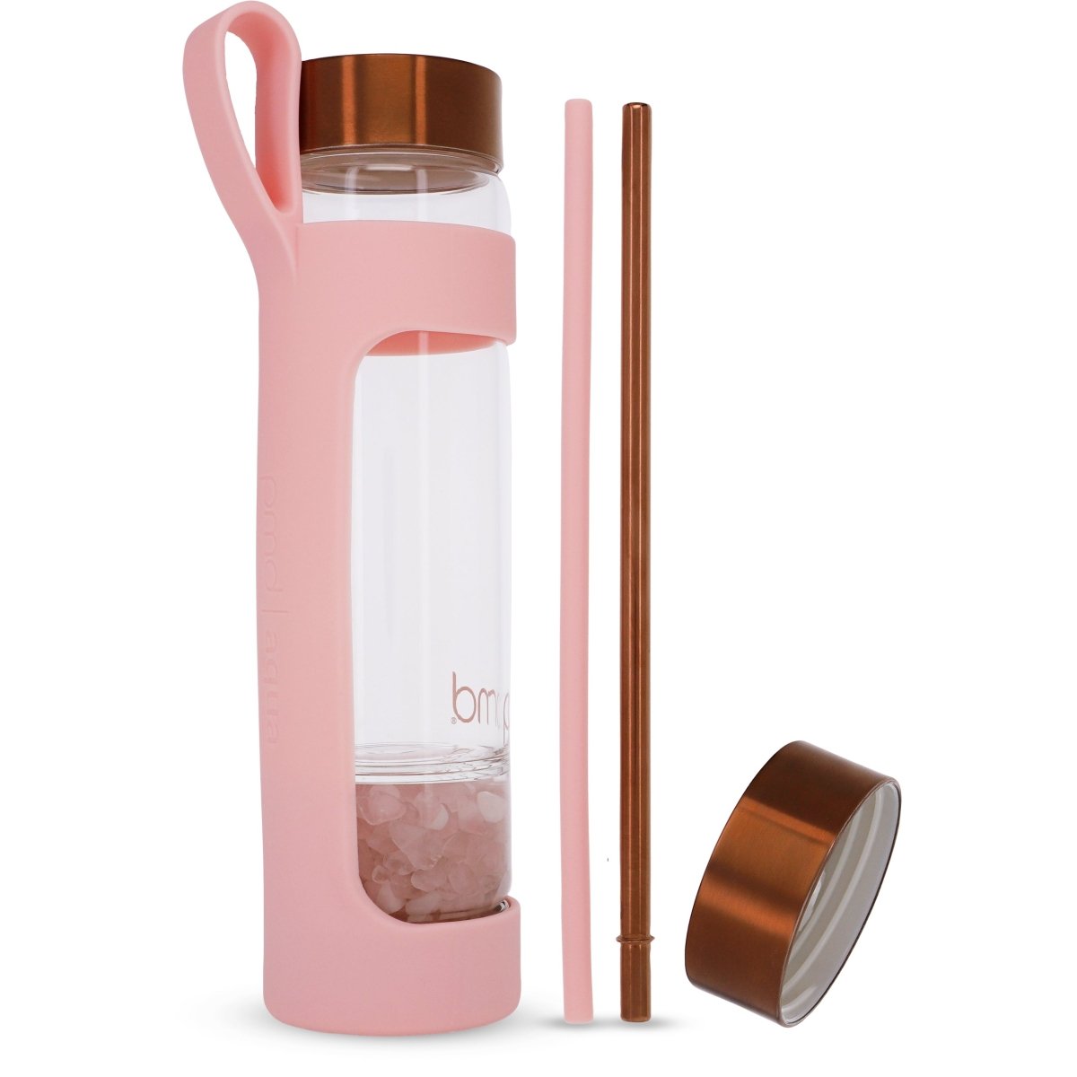 pmd-aqua-water-bottle-with-accessories-16-2-fl-oz-bpa-free-rose-quartz-infused image 1