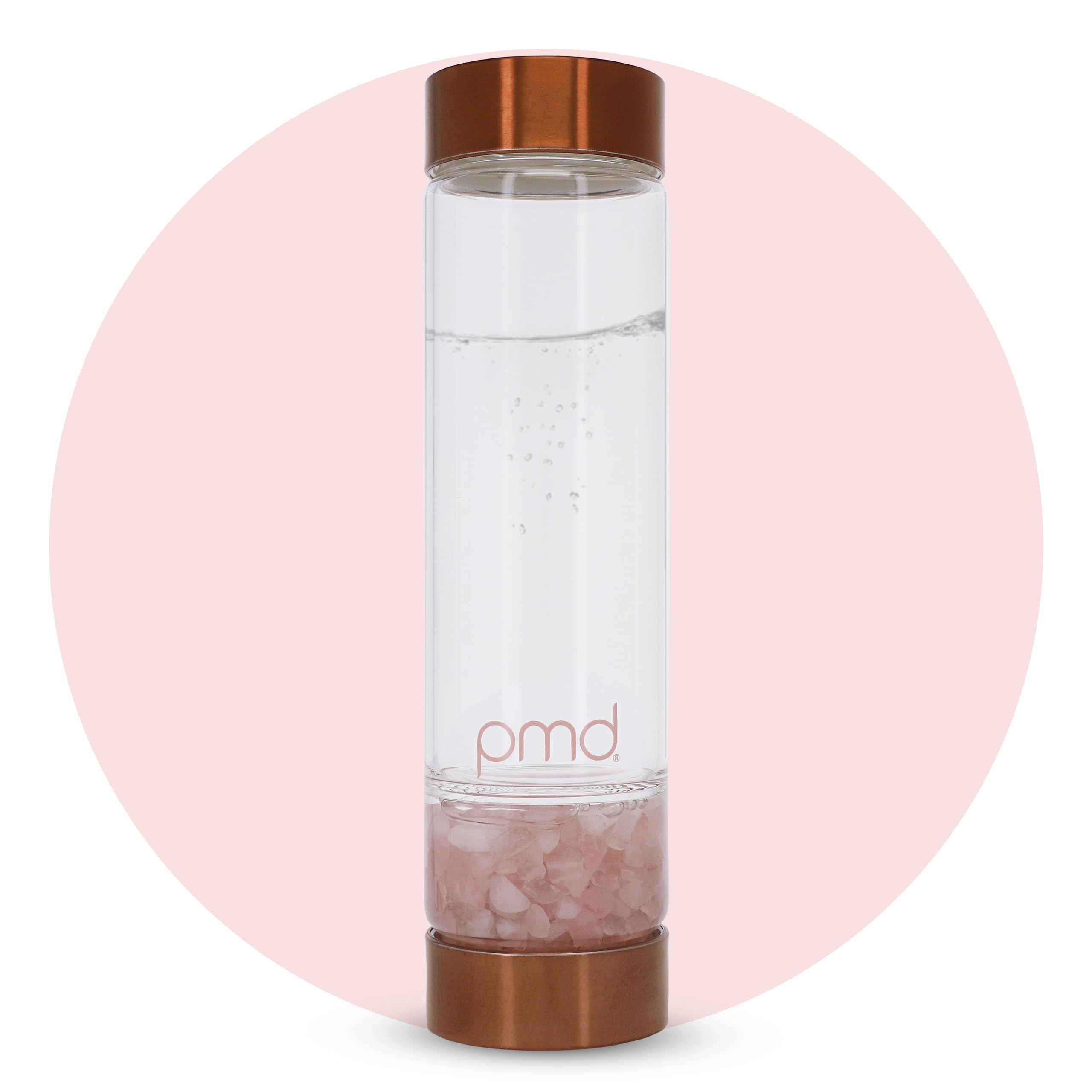 pmd-beauty-aqua-glass-water-bottle-with-grade-a-rose-quartz-16-2-oz-bpa-free-reu image 1